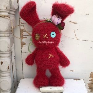 Crocheted Día de Los Muertos voodoo rabbit